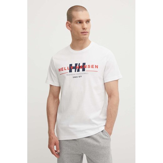 Helly Hansen t-shirt bawełniany kolor biały wzorzysty ze sklepu ANSWEAR.com w kategorii T-shirty męskie - zdjęcie 172640179