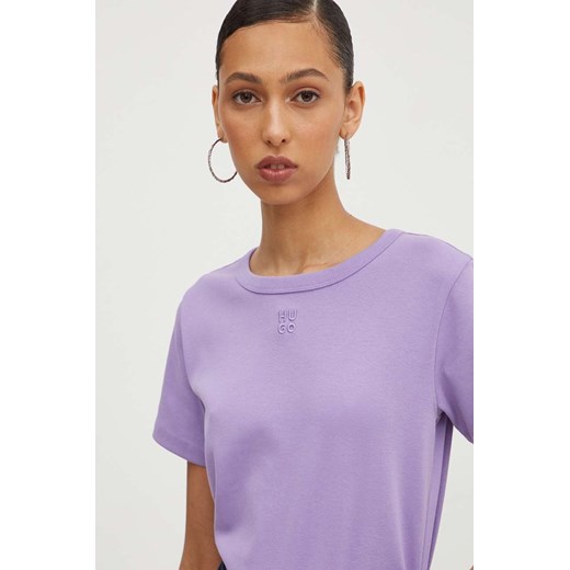 HUGO t-shirt damski kolor fioletowy 50512002 ze sklepu ANSWEAR.com w kategorii Bluzki damskie - zdjęcie 172640345