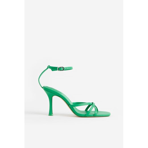 H & M - Skórzane sandały na obcasach - Zielony ze sklepu H&M w kategorii Sandały damskie - zdjęcie 172641398