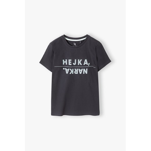 Ciemnoszary t-shirt chłopięcy z bawełny- Hejka, narka Lincoln & Sharks By 5.10.15. 170 5.10.15