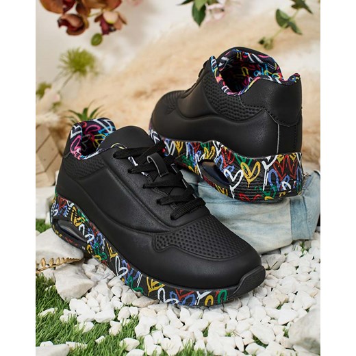 Czarne buty sportowe damskie Royalfashion.pl sneakersy na wiosnę sznurowane 