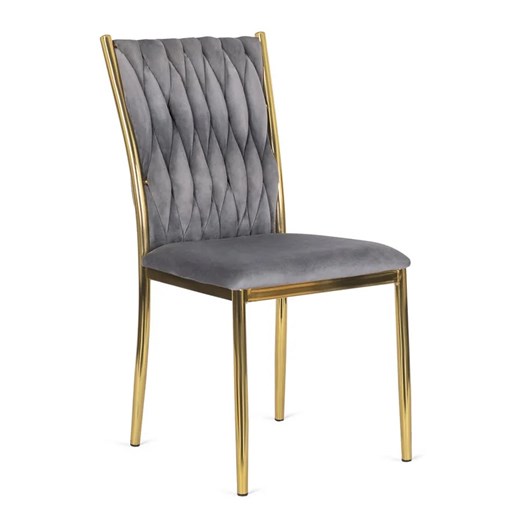 Szare welurowe krzesło plecione glamour - Orvo ze sklepu Edinos.pl w kategorii Krzesła - zdjęcie 172646338