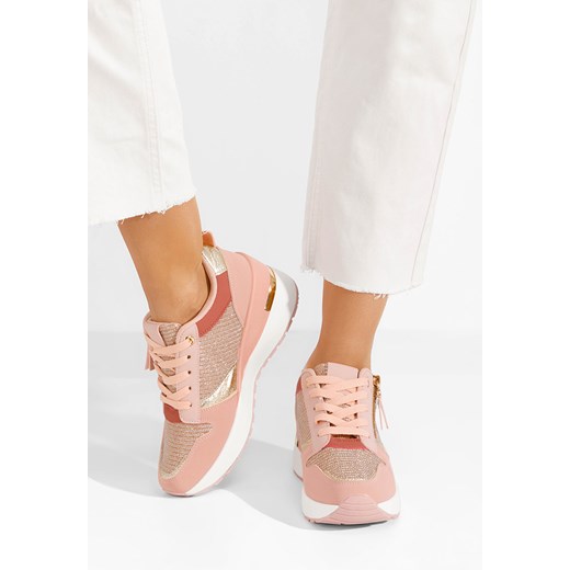 Buty sportowe damskie Zapatos sneakersy różowe płaskie wiązane 