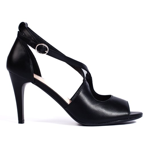 Czarne sandały damskie na szpilce Sergio Leone ze sklepu ButyModne.pl w kategorii Sandały damskie - zdjęcie 172648219