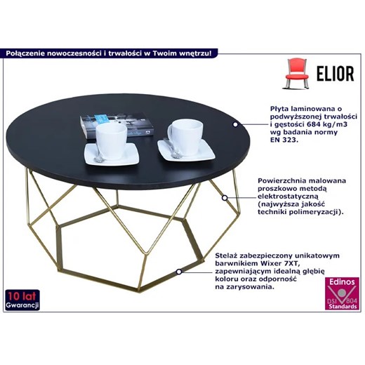 Okrągły stolik kawowy z czarnym blatem - Borix 3X Elior One Size Edinos.pl