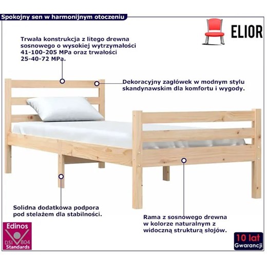 Pojedyncze łóżko z naturalnej sosny 90x200 - Aviles 3X Elior One Size Edinos.pl