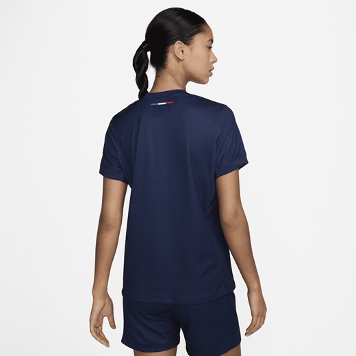 Bluzka damska granatowa Nike z krótkim rękawem z okrągłym dekoltem z napisem