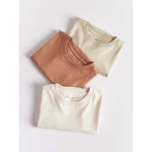 Reserved - Bawełniany t-shirt oversize 3 pack - złamana biel ze sklepu Reserved w kategorii T-shirty chłopięce - zdjęcie 172653109