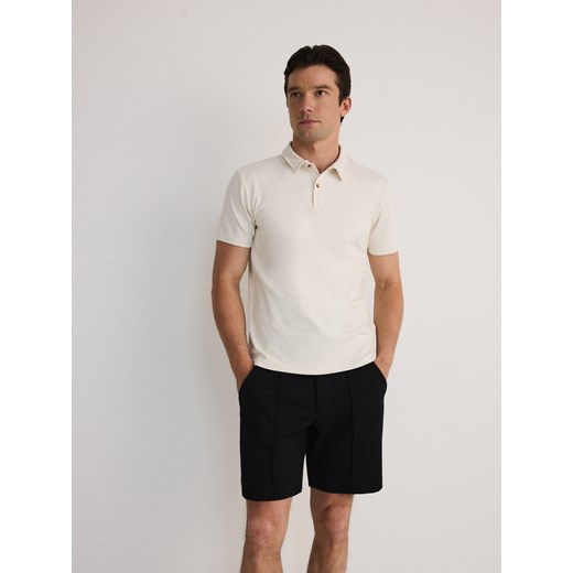Reserved - Koszulka polo regular z domieszką lnu - beżowy ze sklepu Reserved w kategorii T-shirty męskie - zdjęcie 172653126
