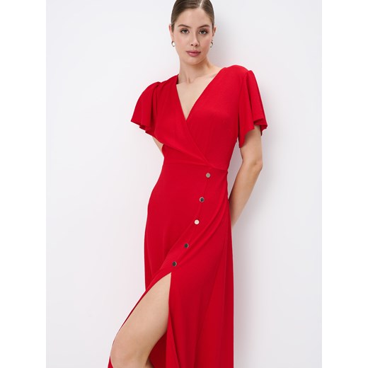 Mohito - Czerwona sukienka midi z kopertowym dekoltem - czerwony ze sklepu Mohito w kategorii Sukienki - zdjęcie 172654479