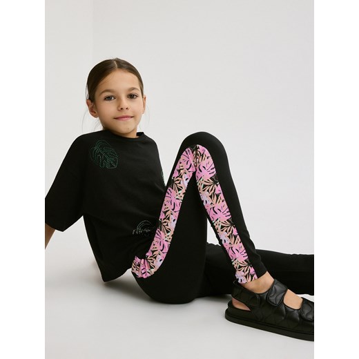 Reserved - Bawełniane legginsy z lampasami - czarny ze sklepu Reserved w kategorii Spodnie dziewczęce - zdjęcie 172654976