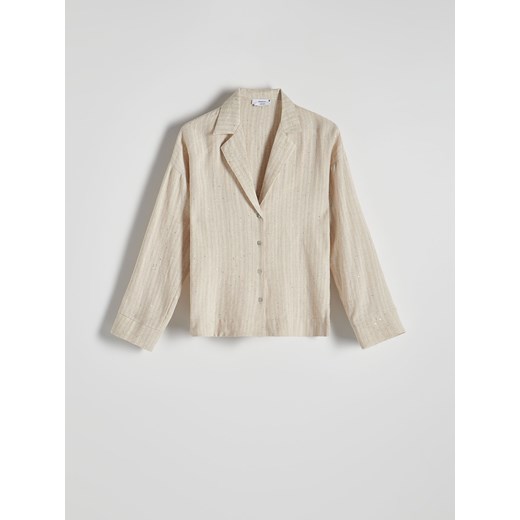 Reserved - Koszula oversize z lnem oraz wiskozą - beżowy ze sklepu Reserved w kategorii Koszule damskie - zdjęcie 172655016