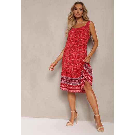 Czerwona Wiskozowa Sukienka z Falbanką na Grubych Ramiączkach Fulira ze sklepu Renee odzież w kategorii Sukienki - zdjęcie 172657028