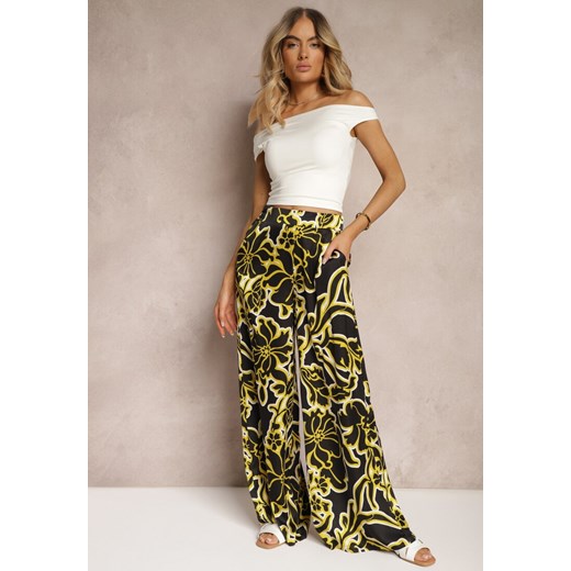 Czarno-Żółte Spodnie High Waist z Szerokimi Nogawkami Nulea ze sklepu Renee odzież w kategorii Spodnie damskie - zdjęcie 172657438