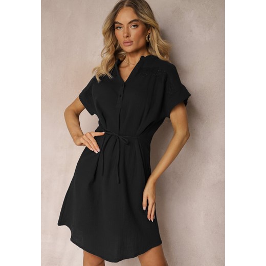 Czarna Sukienka na Lato z Bawełny ze Sznureczkiem w Talii Rufalia Renee XXL okazyjna cena Renee odzież