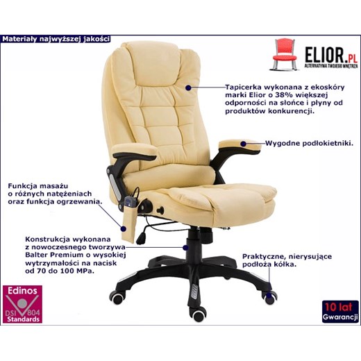Kremowy fotel biurowy podgrzewany z masażem - Osario Elior One Size Edinos.pl