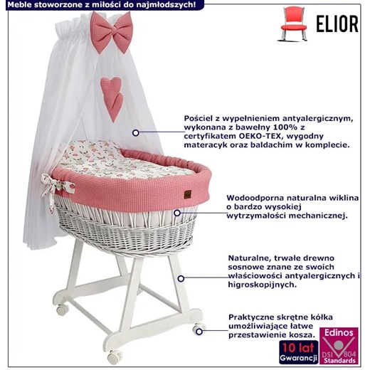Różowy zestaw mobilne łóżeczko z baldachimem - Loveso 6X Elior One Size promocja Edinos.pl