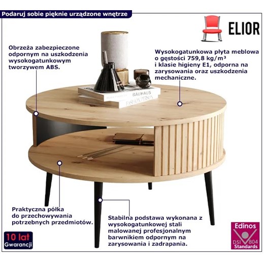 Nowoczesny okrągły stolik kawowy dąb artisan - Darvex 2X Elior One Size Edinos.pl