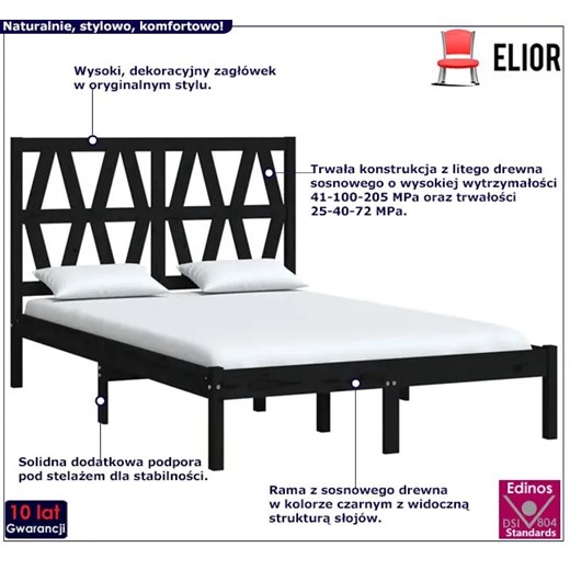 Drewniane łóżko w kolorze czarnym 120x200 - Yoko 4X Elior One Size promocja Edinos.pl