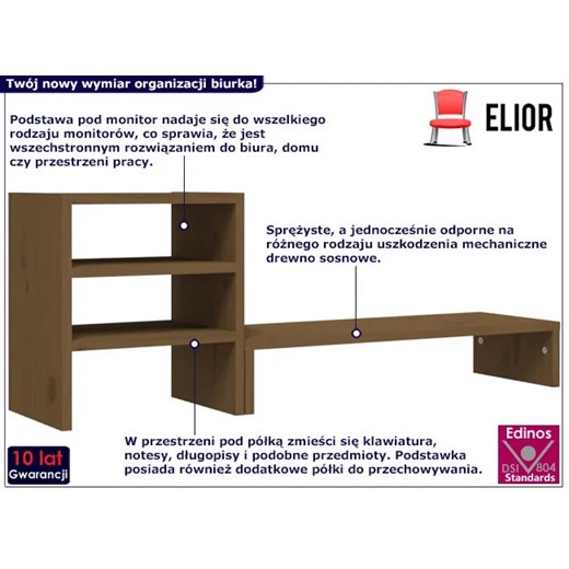 Klasyczna półka na biurko z drewna sosnowego miodowy brąz - Tauris Elior One Size okazja Edinos.pl