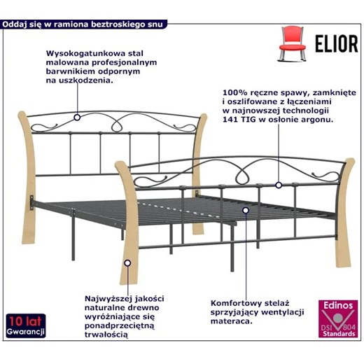 Metalowe rustykalne łóżko małżeńskie 140x200 cm - Elistro Elior One Size Edinos.pl
