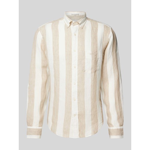 Koszula lniana o kroju regular fit ze wzorem w blokowe pasy ze sklepu Peek&Cloppenburg  w kategorii Koszule męskie - zdjęcie 172662165