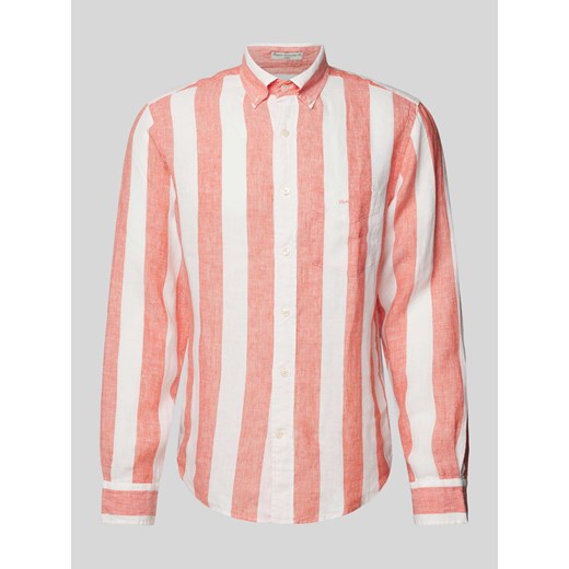 Koszula lniana o kroju regular fit ze wzorem w blokowe pasy ze sklepu Peek&Cloppenburg  w kategorii Koszule męskie - zdjęcie 172662256