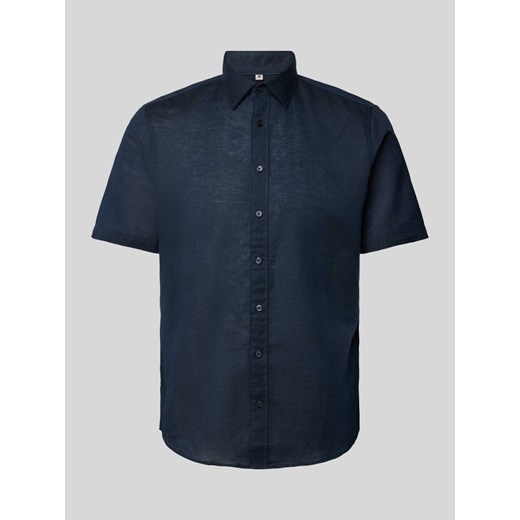 Koszula lniana o kroju slim fit z kołnierzykiem typu kent ze sklepu Peek&Cloppenburg  w kategorii Koszule męskie - zdjęcie 172662289