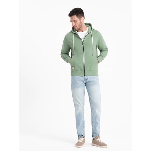 Bluza męska dresowa BASIC rozpinana z kapturem - zielona V3 OM-SSBZ-0178 L ombre