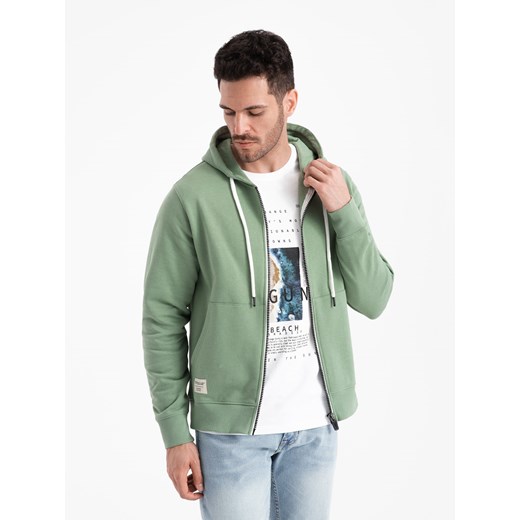 Bluza męska dresowa BASIC rozpinana z kapturem - zielona V3 OM-SSBZ-0178 M ombre