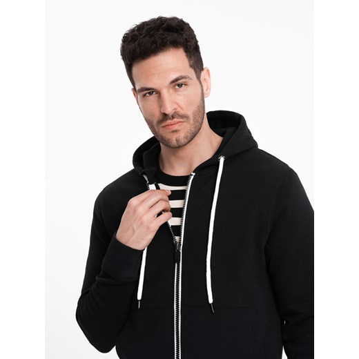 Męska bluza dresowa BASIC rozpinana z kapturem - czarna V5 OM-SSBZ-0178 L ombre