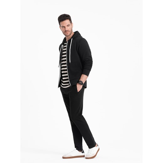 Męska bluza dresowa BASIC rozpinana z kapturem - czarna V5 OM-SSBZ-0178 M ombre