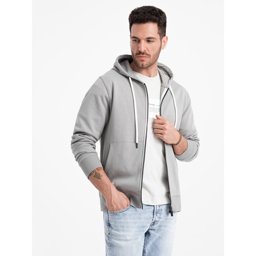 Męska bluza dresowa BASIC rozpinana z kapturem - szara V8 OM-SSBZ-0178 XXL ombre