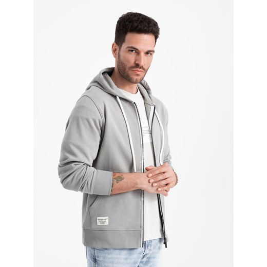 Męska bluza dresowa BASIC rozpinana z kapturem - szara V8 OM-SSBZ-0178 L ombre
