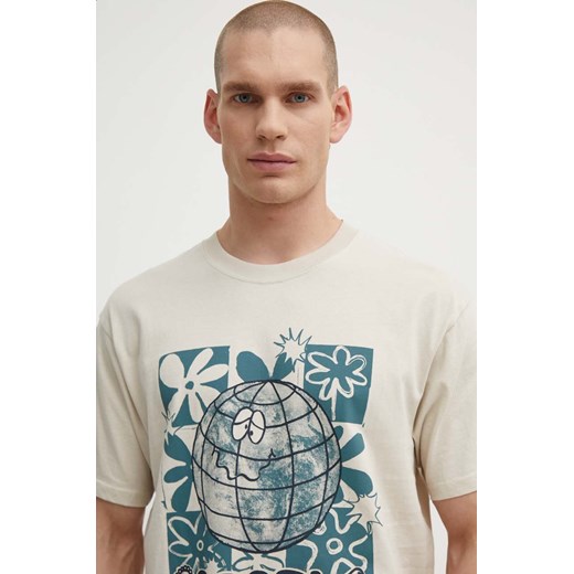 Rip Curl t-shirt bawełniany męski kolor beżowy z nadrukiem ze sklepu ANSWEAR.com w kategorii T-shirty męskie - zdjęcie 172666398