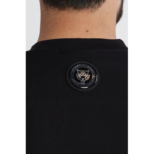 T-shirt męski czarny Plein Sport z krótkimi rękawami z napisami 