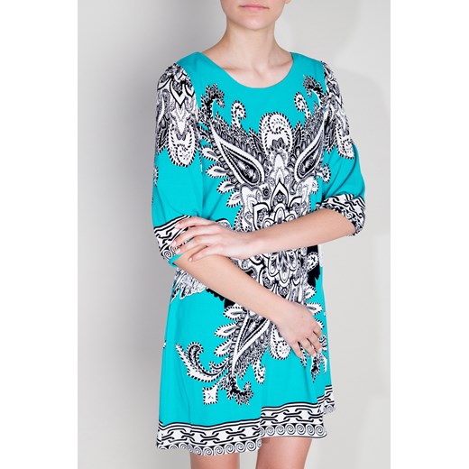 Turkusowa sukienka z orientalnymi wzorami depare-pl  abstrakcyjne wzory
