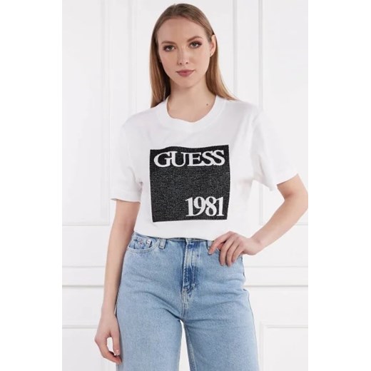GUESS T-shirt SS CN GUESS BEADS | Regular Fit ze sklepu Gomez Fashion Store w kategorii Bluzki damskie - zdjęcie 172925768