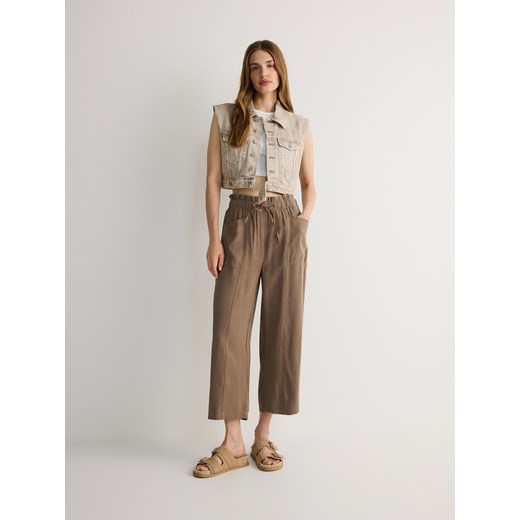 Reserved - Spodnie z wiskozą - brązowy ze sklepu Reserved w kategorii Spodnie damskie - zdjęcie 172997437