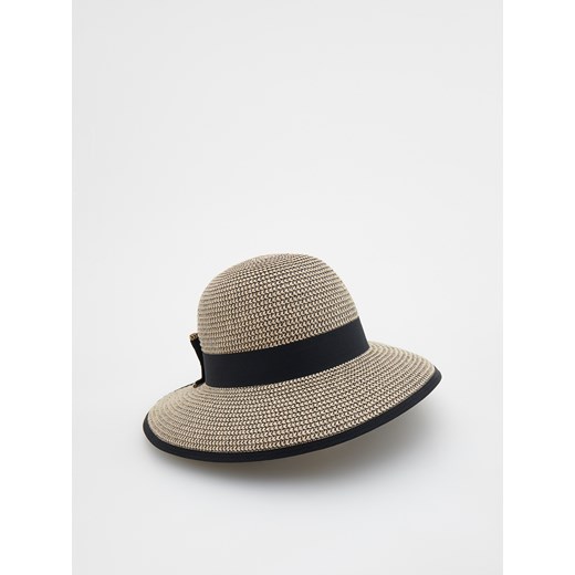 Reserved - Pleciony kapelusz z kokardą - beżowy Reserved S Reserved