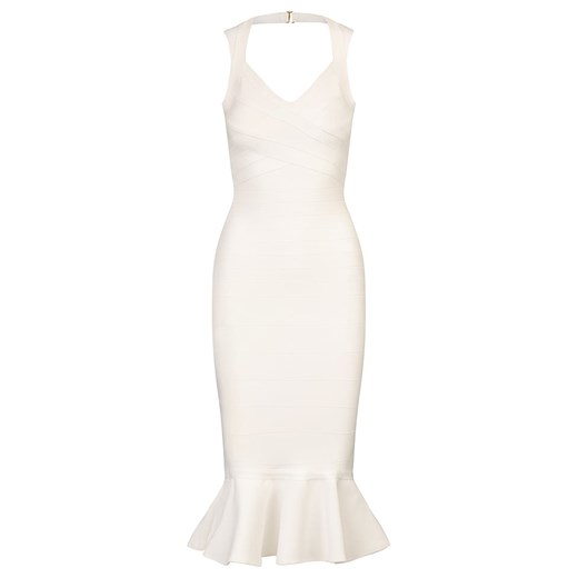 Sukienka biała APART elegancka midi z dekoltem v prosta 