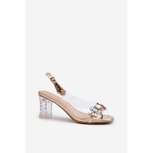Sandały Eleganckie Na Słupku Ozdoby D&A MR38-444 Złote 36 ZAZOO