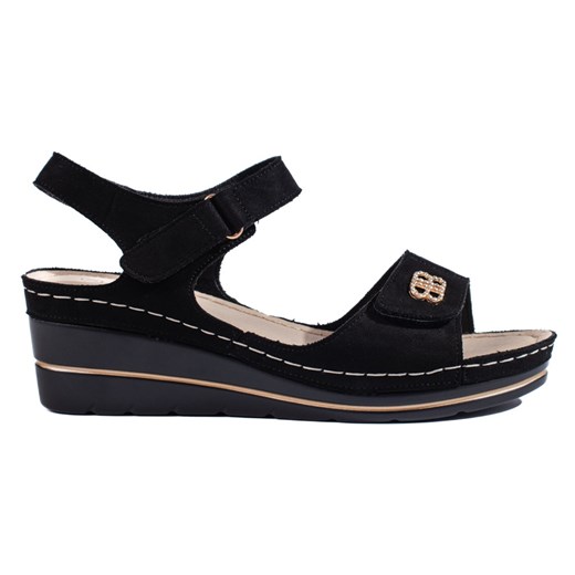 Czarne zamszowe sandały na koturnie ze sklepu ButyModne.pl w kategorii Sandały damskie - zdjęcie 173005549