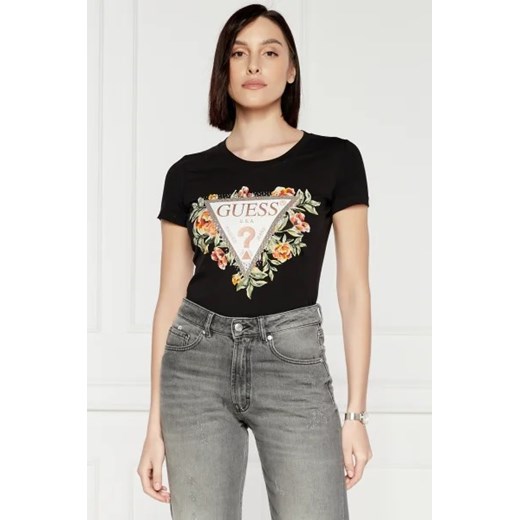 GUESS T-shirt TRIANGLE FLOWERS | Regular Fit ze sklepu Gomez Fashion Store w kategorii Bluzki damskie - zdjęcie 173009828