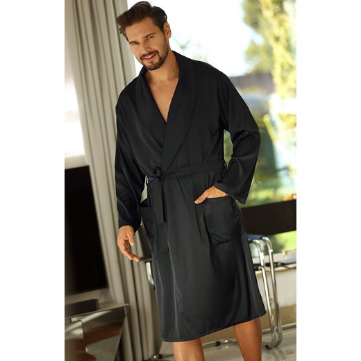 Satynowy szlafrok męski czarny Lukas, Kolor czarny, Rozmiar M, DKaren ze sklepu Intymna w kategorii Szlafroki damskie - zdjęcie 173011257