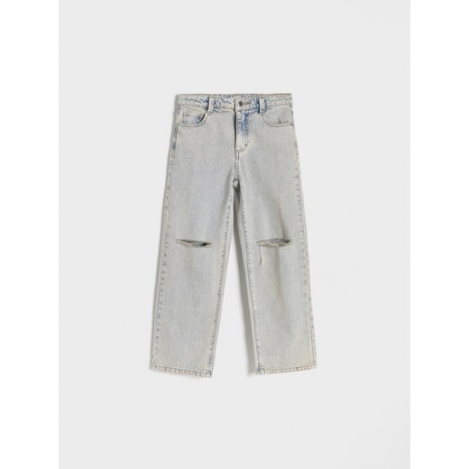 Reserved - Jeansy straight z efektem sprania - niebieski ze sklepu Reserved w kategorii Spodnie dziewczęce - zdjęcie 173013087