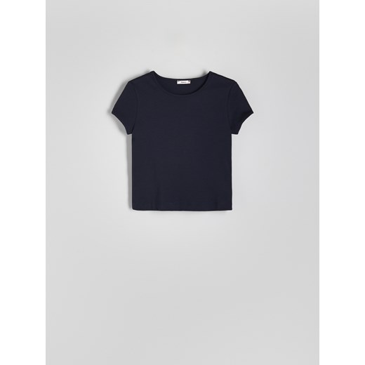 Reserved - T-shirt z merceryzowanej bawełny - granatowy ze sklepu Reserved w kategorii Bluzki damskie - zdjęcie 173013167