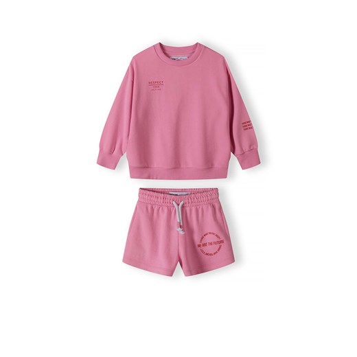 Różowy komplet dziewczęcy - bluza i szorty z napisami Minoti 116/122 5.10.15