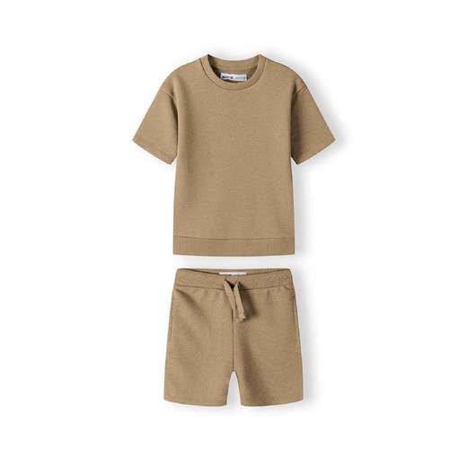 Beżowy komplet dla małego chłopca- t-shirt i szorty Minoti 98/104 5.10.15