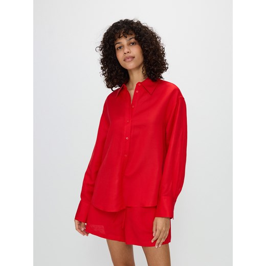 Reserved - Koszula z lnem - czerwony ze sklepu Reserved w kategorii Koszule damskie - zdjęcie 173014788